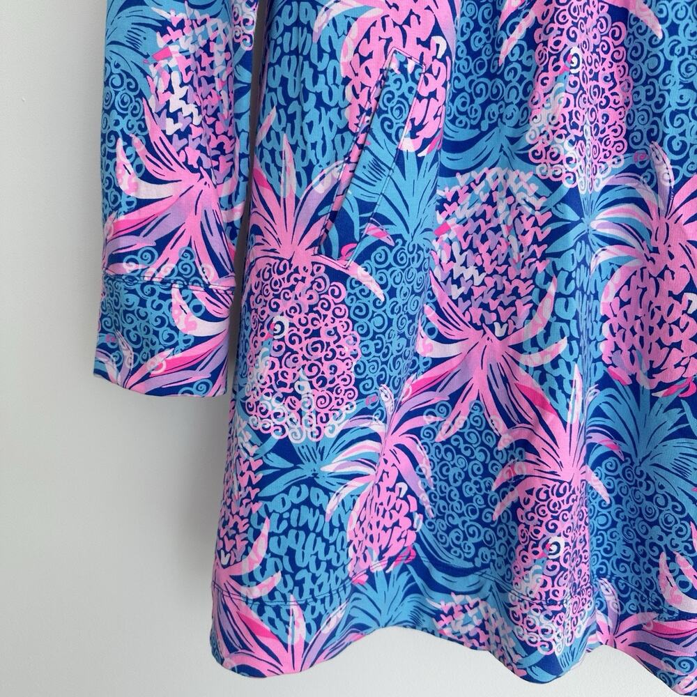 Lilly Pulitzer Skipper Popover Dress Large Blue Pink Pineapple Tropical Resort - Picture 3 of 12